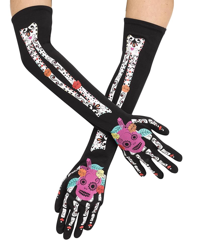 Day Of The Dead Skeleton Costume Gloves Teen/Adult Women