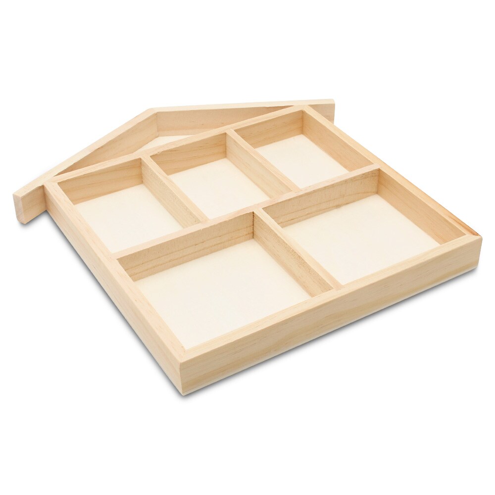 DIY House Shaped Shadow Box 10”, Wooden Divided Serving Tray | Woodpeckers
