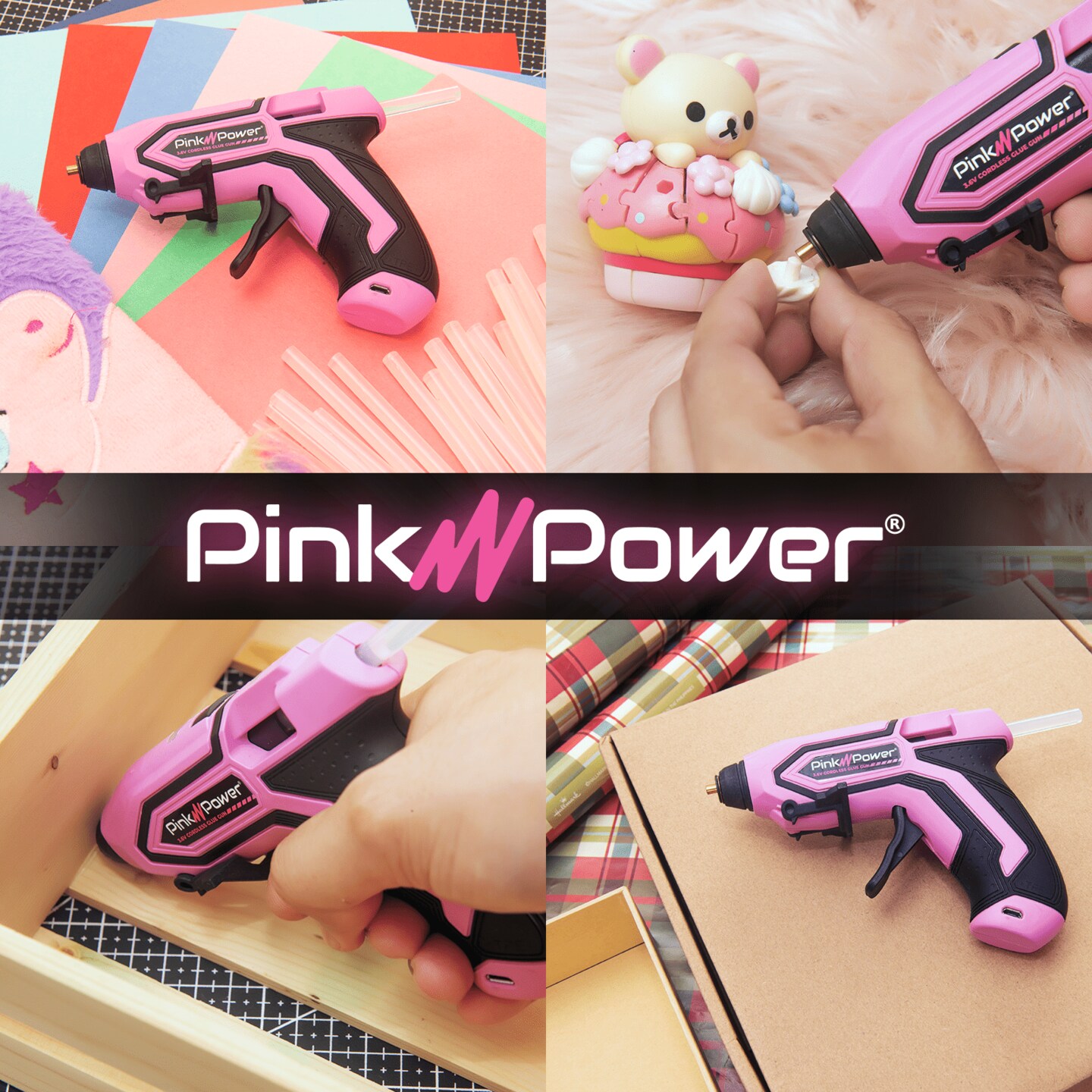 Pink Power Cordless Pink Mini Hot Glue Gun with Stand