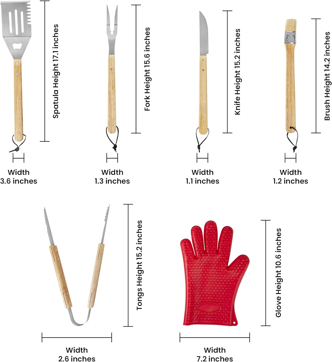 Makerflo 11 Pcs BBQ Grill Accessories Set Barbecue Maple Wood Toolbox Stainless Steel Grill Utensils | Camping Grilling Rust Free Kit Ideal for Craft- Laser Engraving Epoxy, UV DTF, Vinyl - Case of 6
