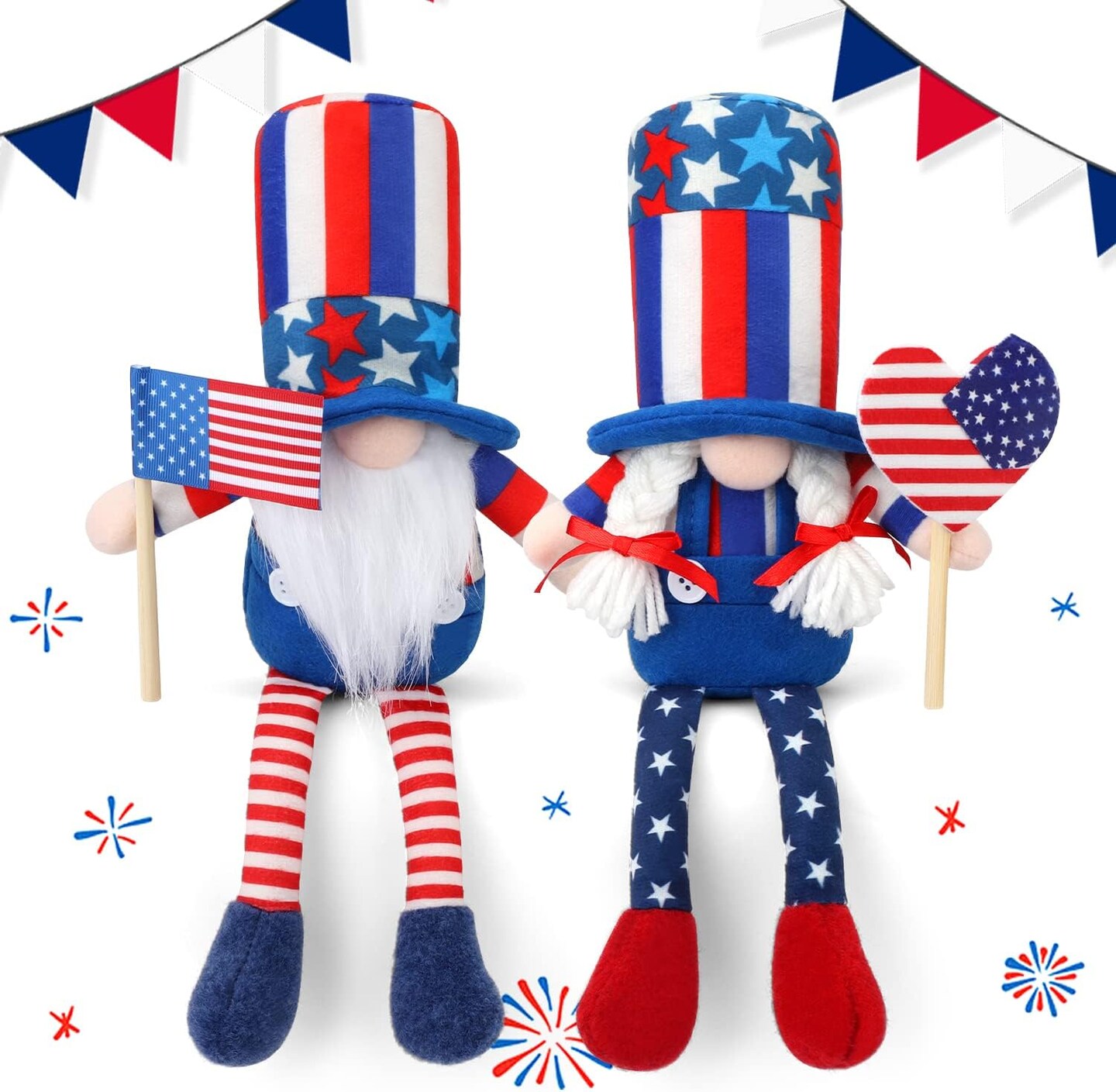 2 Pack 4th of July Gnome Plush Decorations