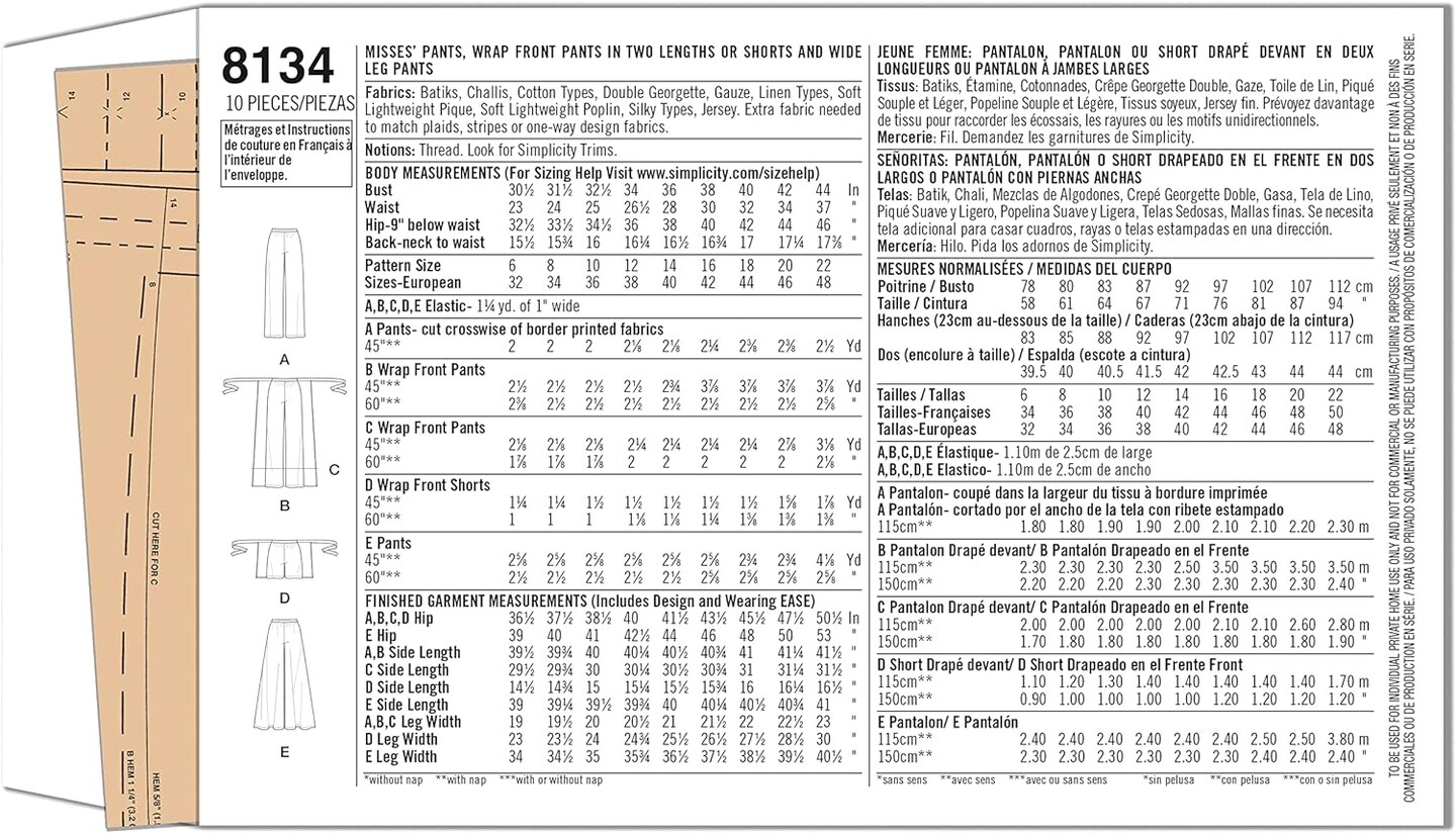 Easy to Sew Women's Pants and Shorts Sewing Pattern Kit, Sizes 6-14