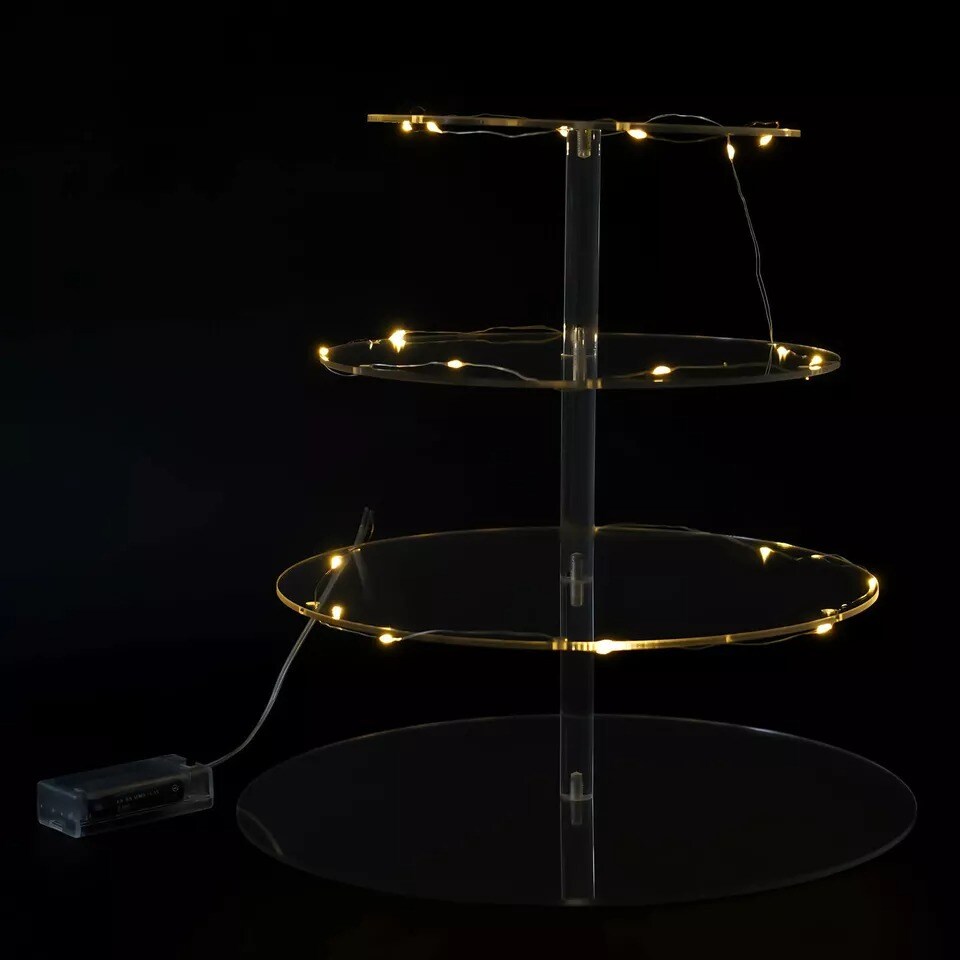 4 Tier Round Acrylic Cupcake Display Stand Holder With LED String Light Pastry