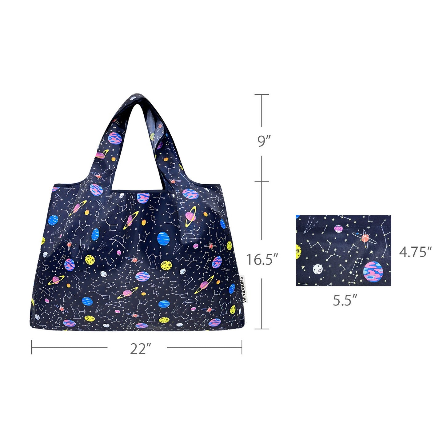 Wrapables Large Foldable Tote Nylon Reusable Grocery Bags, Outer Space