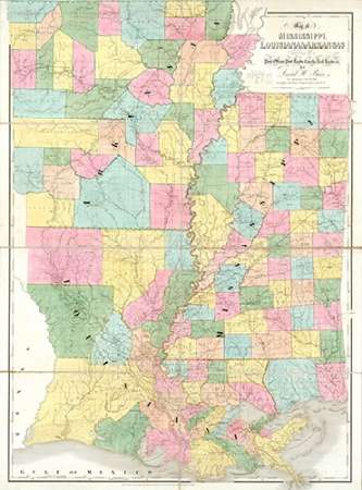 Map of Mississippi, Louisiana and Arkansas, 1839 Poster Print by David Burr - Item # VARPDX294975