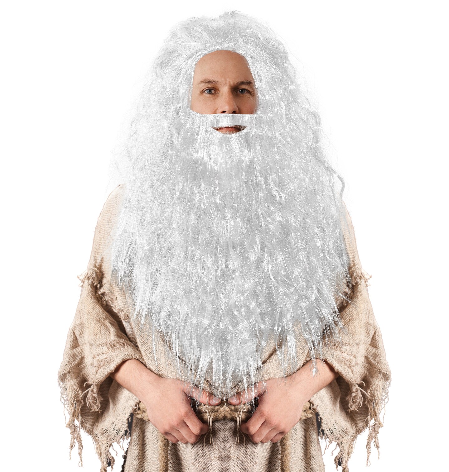 White Wig and Beard &#x2013; Long White Dress Up Costume Accessories Curly Hair Wig for Kids and Adults