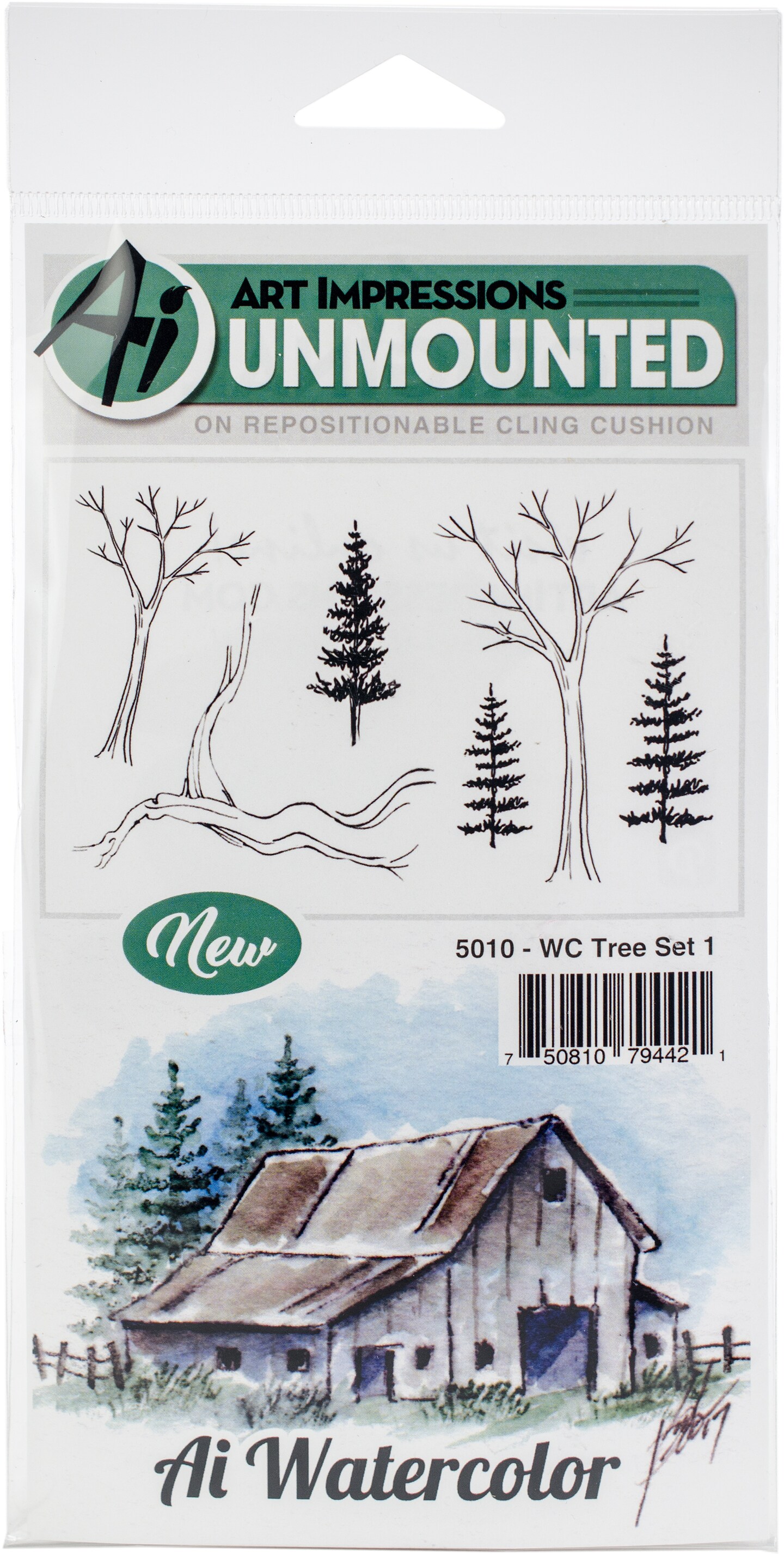 Art Impressions Watercolor Cling Rubber Stamps-Tree Set 1