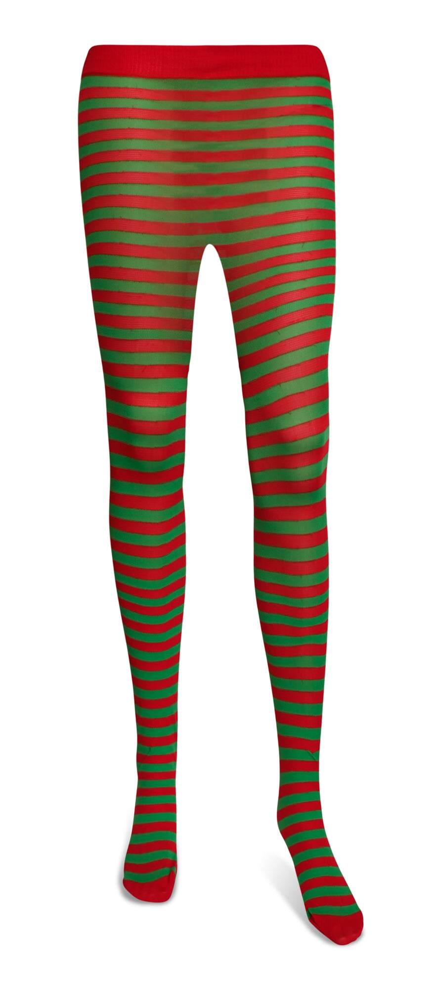 Red and Green Tights - Striped Nylon Christmas Elf Stretch Pantyhose Stocking Accessories for Every Day Attire and Costumes for Teens and Children