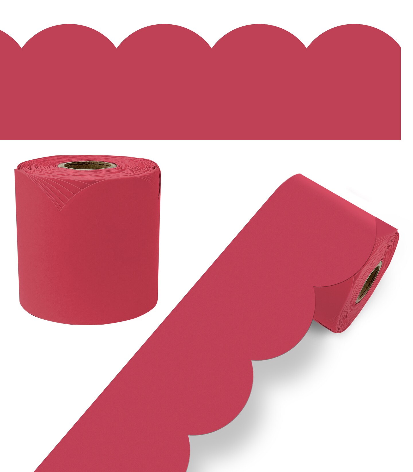 Carson Dellosa 65Ft of Berry Red Bulletin Board Borders, 1 Roll of Scalloped Trim for Rolling Whiteboard, Cork and Posterboard, Party, Christmas Decorations, and Classroom Decor