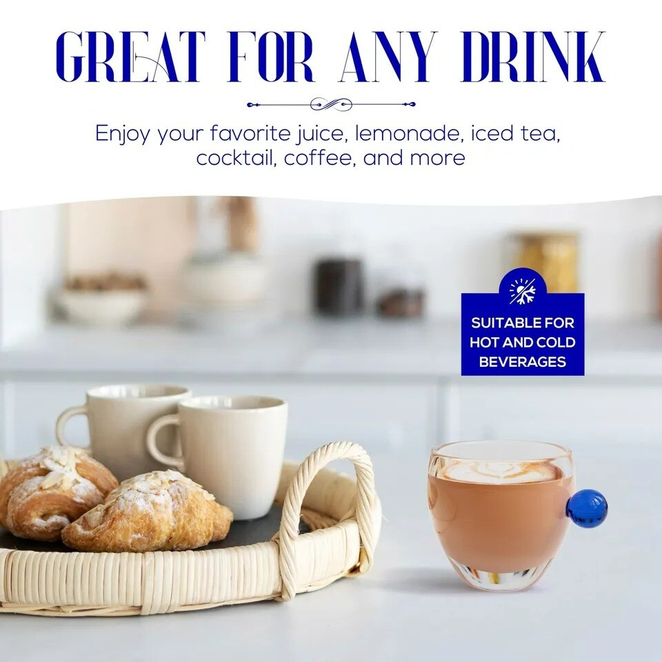 Elle Decor Double Wall Glass Coffee Mugs with Colored Handle, 9-Oz, Set of 2