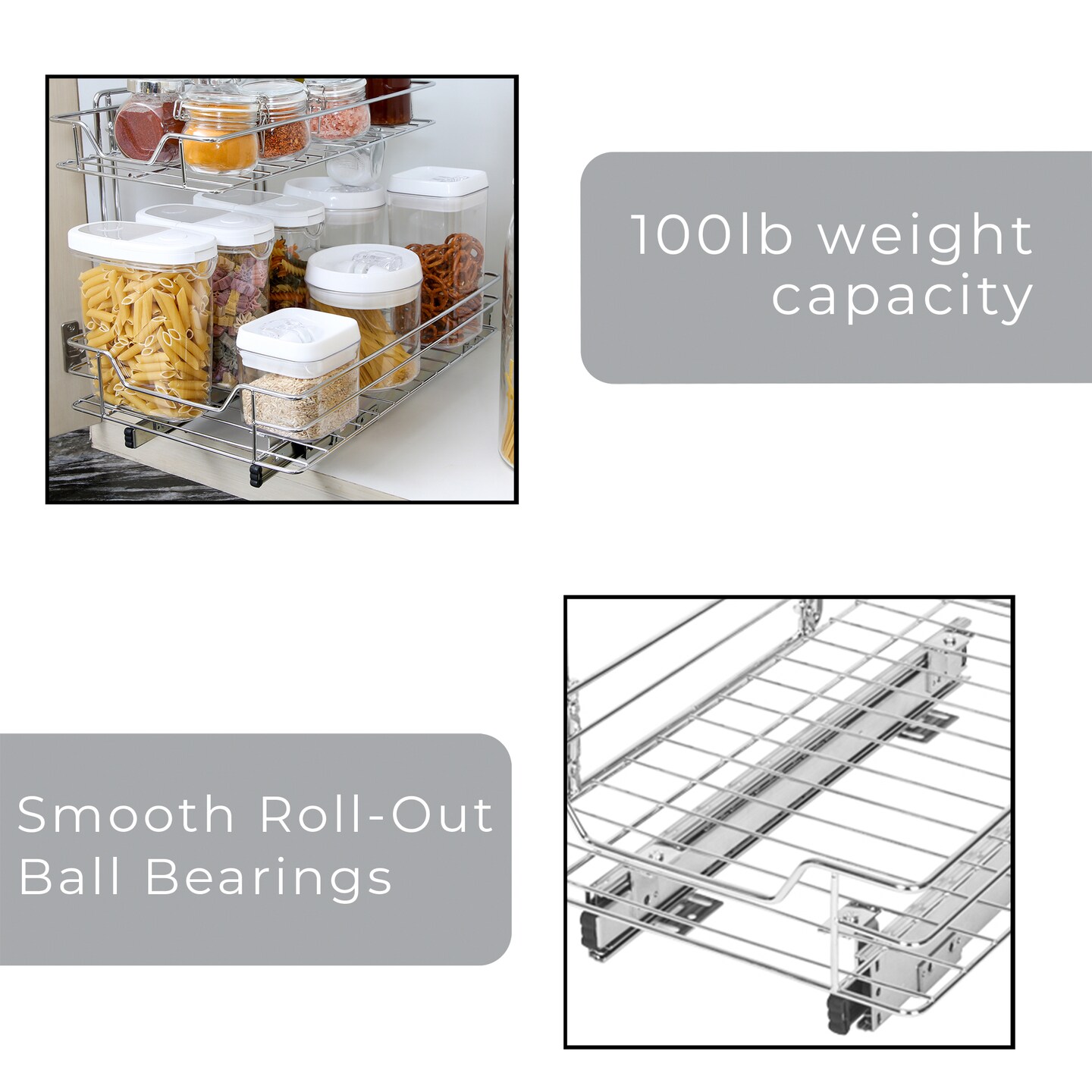 Smart Design 2-Tier Pull Out Cabinet Shelf - Medium - 14 x 18-32 - Chrome