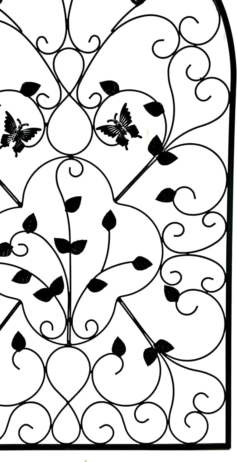 23196 Metal Wall Art 3D Wrought Iron Sculpture Spanish Arch 31 Inch Victorian Unique Design Outdoor Garden Plaque Butterfly Scroll Boho Farmhouse Cottage Lodge Country Home Decor Medallion