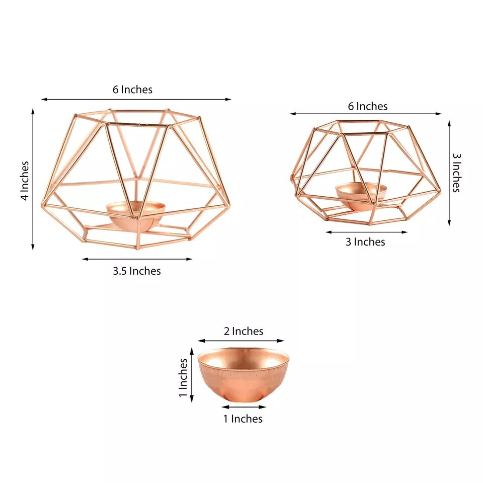 2 ROSE GOLD Geometric Metal Hexagon Flower Vases Candle Holders