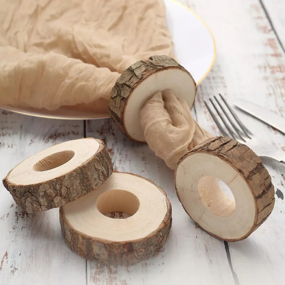 4-Pieces Birch Wood Slices Napkin Rings