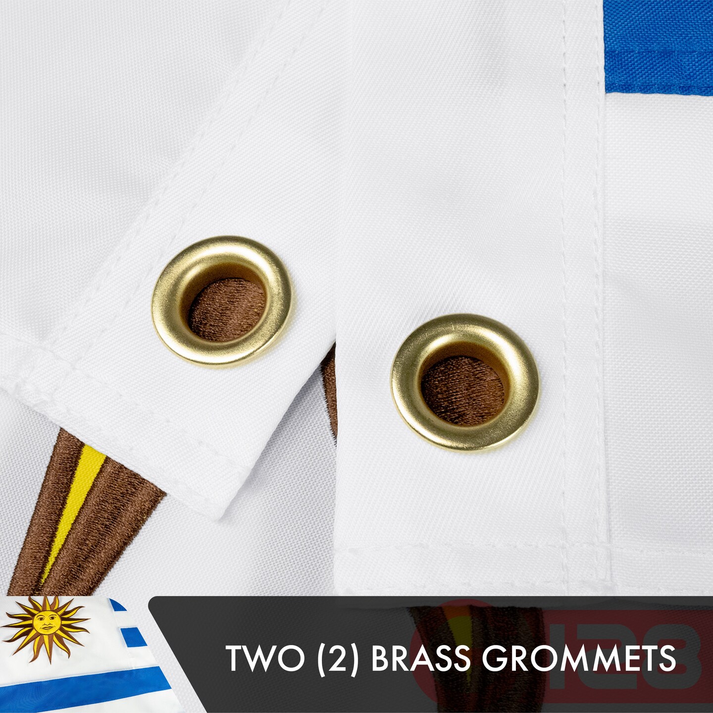 G128 Uruguay (Uruguayan) Flag | 3x5 feet | Double Sided Embroidered 210D Indoor/Outdoor, Brass Grommets, Heavy Duty Polyester