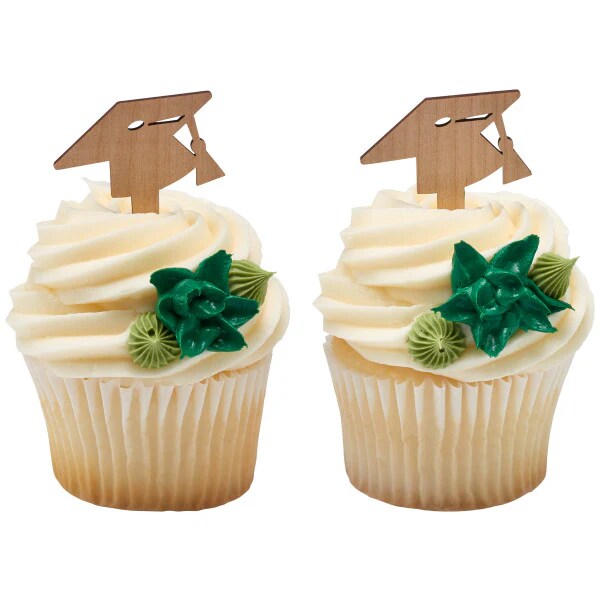 Graduation Wooden hat with tassels Cupcake Cake Pics - set of 12