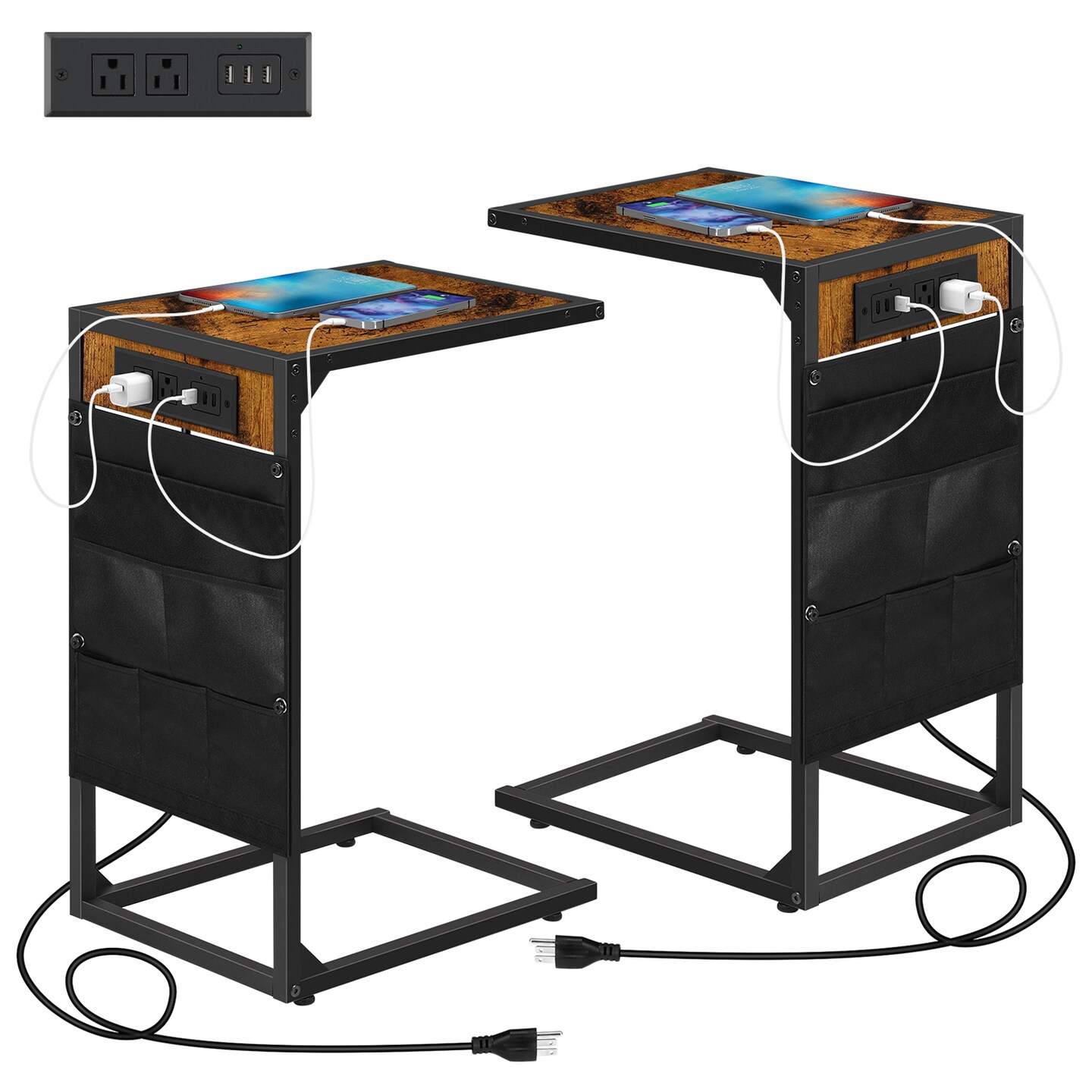 2PCS Side Table with Charging Station