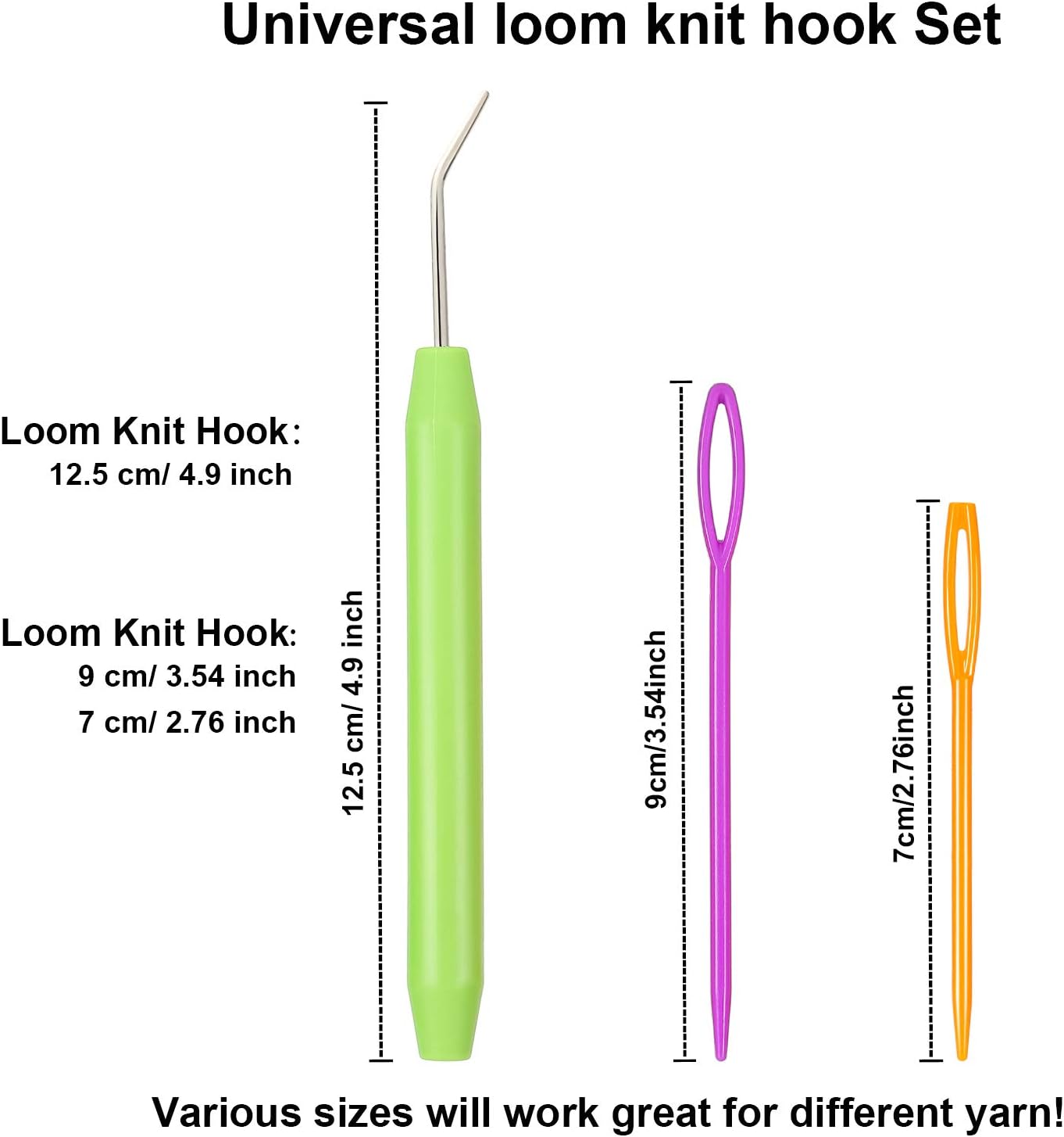 Convenient Knitting Loom Hooks with Rubber Handles and Eye Plastic Sewing Needles 9 Pieces
