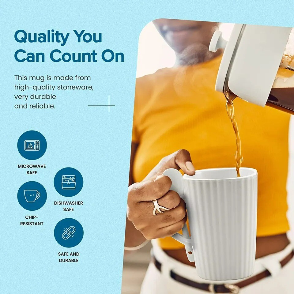 American Atelier Mug and Spoon Set, 14 Oz, Large Ceramic Coffee, Set of 4