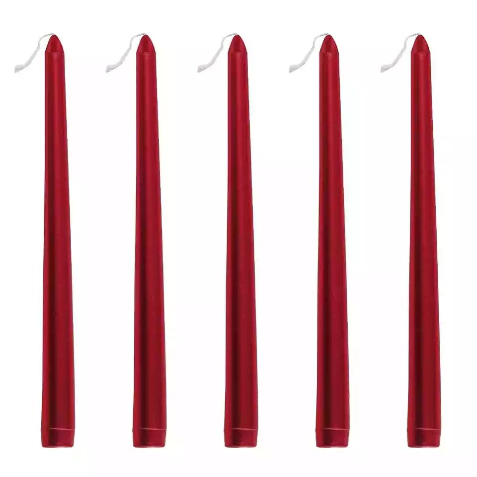 12 Metallic Red Premium 10&#x22; Taper Candles Unscented