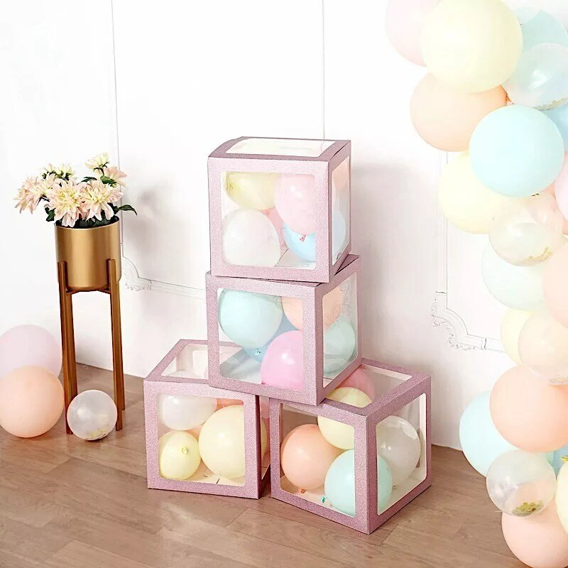 BLUSH 12" Transparent Balloon Boxes with Glittered Trim Centerpiece
