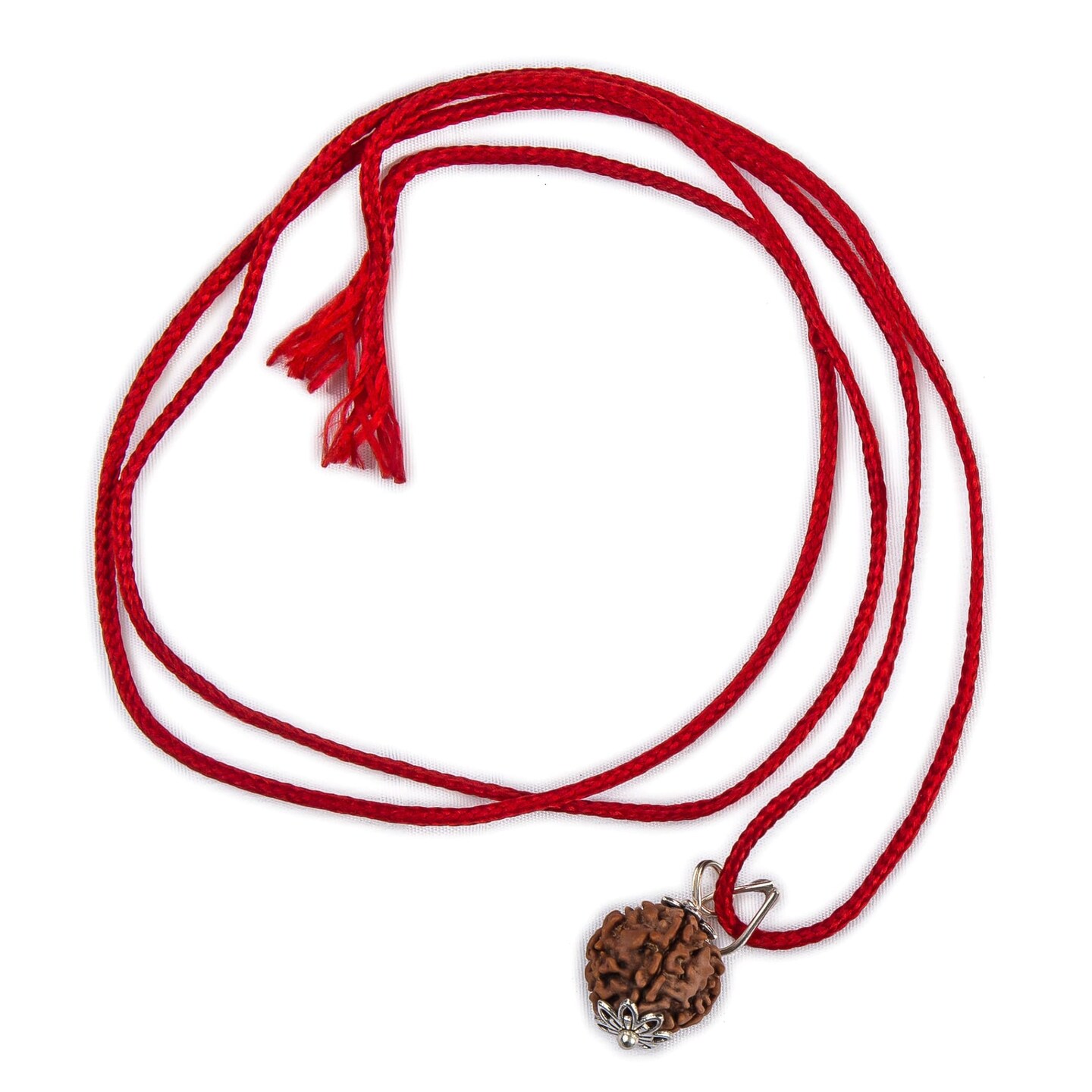 Certified Rudraksha Pendant Mala Prayer Bead Handmade Astrological Shiva Necklace Jewelry for Men Women 3 to 6 Mukhi Rudraksh with Silver Plated on Red Cotton Cord