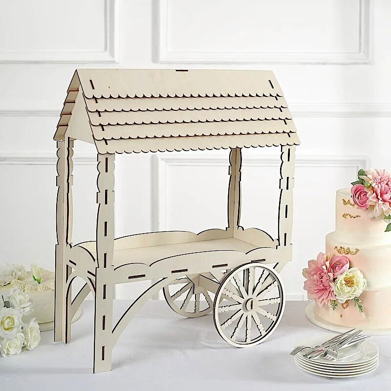 25&#x22; NATURAL Mini Candy Cart Laser Cut Wooden CUPCAKE