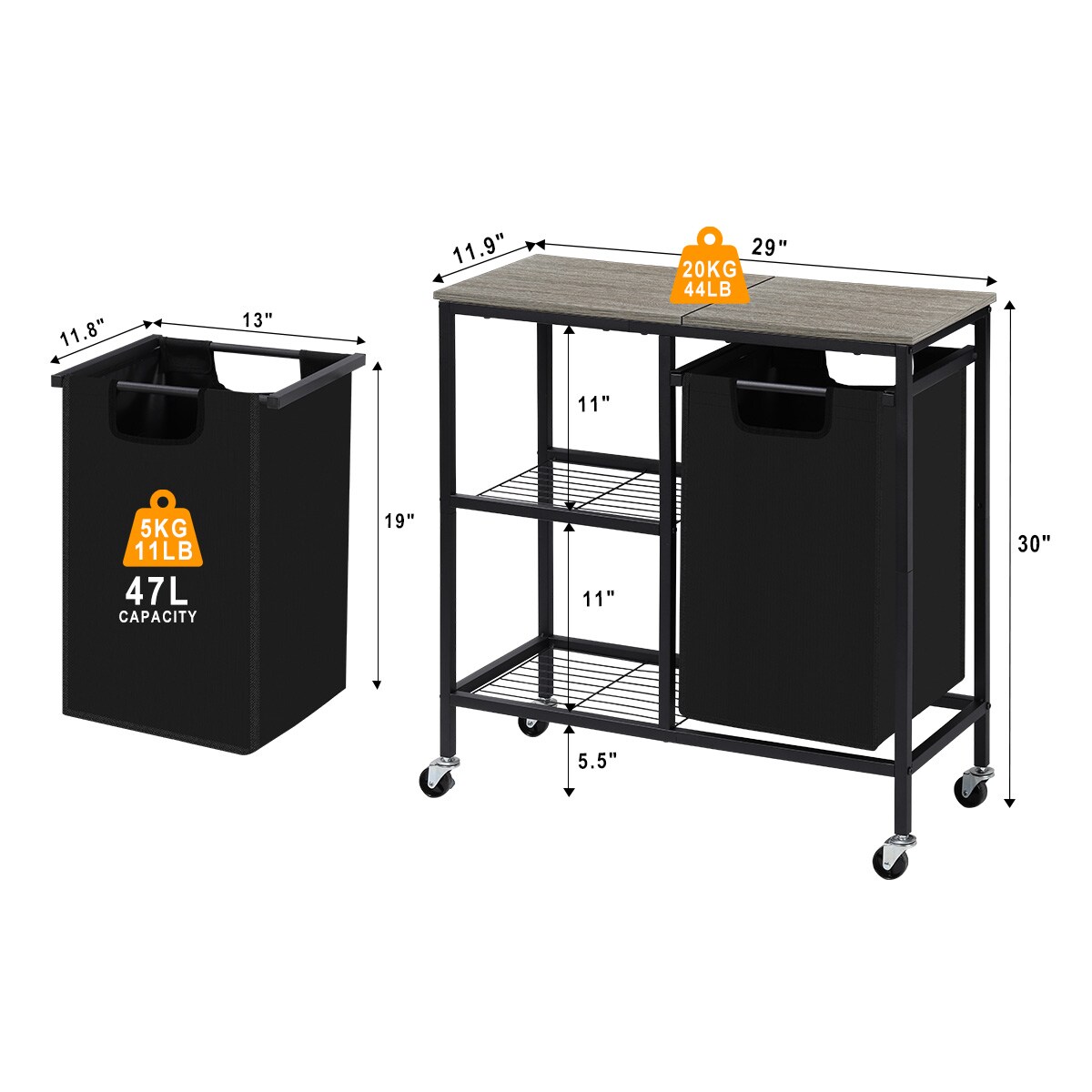 Laundry Hamper with Iron Side Shelf