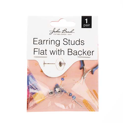 John Bead Must Have Findings 12mm Earring Studs Flat with Barrel Clutch, 2pcs