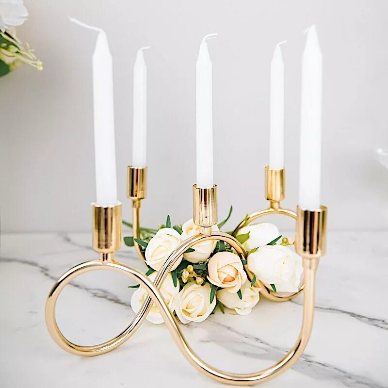 9&#x22; x 6&#x22; GOLD Metal 5 Arm Candelabra Taper CANDLE HOLDER