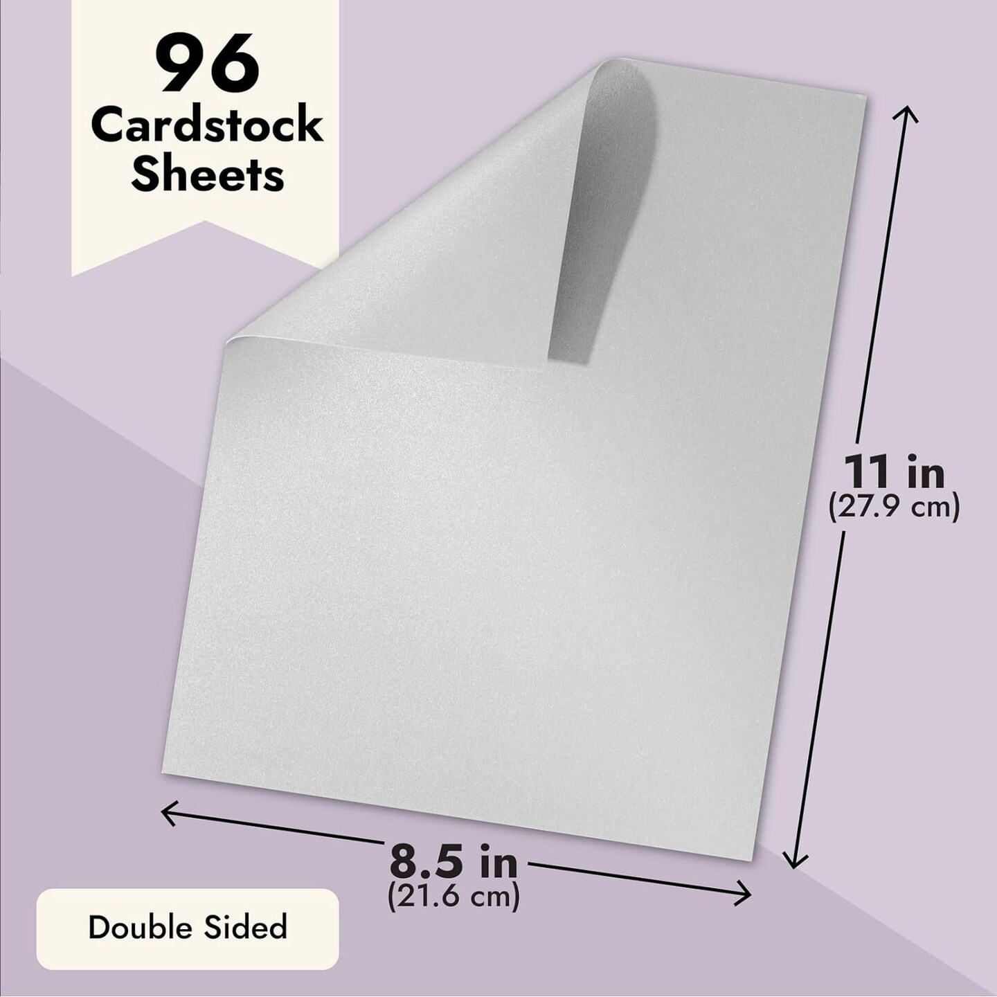 96 Sheet Silver Shimmer Metallic Cardstock, Double-Sided Paper for Scrapbooking, DIY Projects (8.5x11 In, 250 gsm)