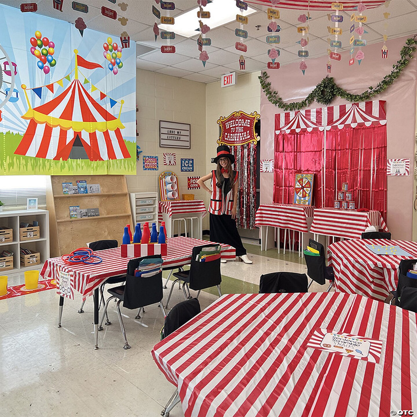 40" x 100 Ft. Red & White Striped Disposable Plastic Tablecloth Roll