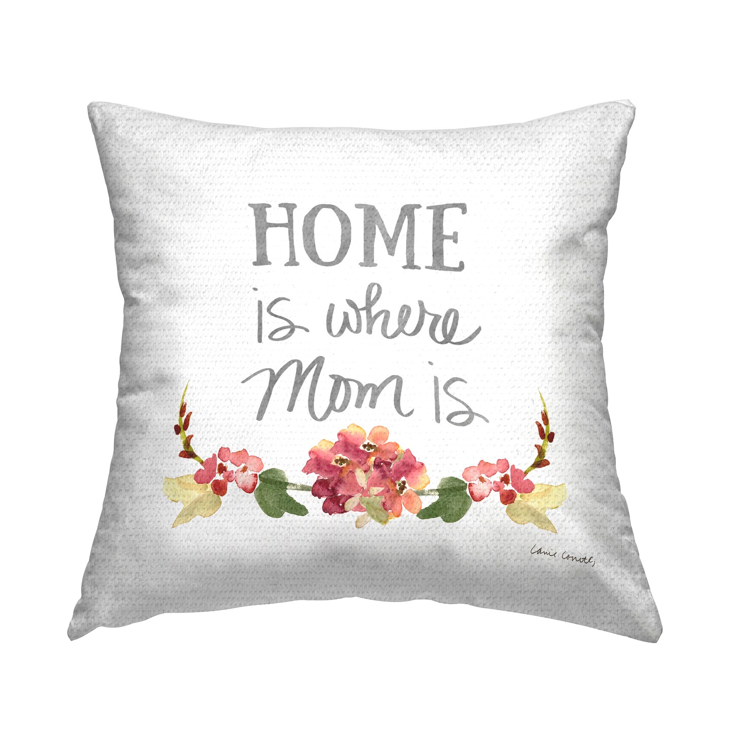 Stupell Industries Where Mom Is Red Floral Blossom Border Outdoor Printed Pillow