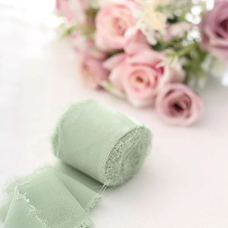 2 GREEN 1.5&#x22; x 6 yards Chiffon RIBBON Rolls Wedding Party Crafts