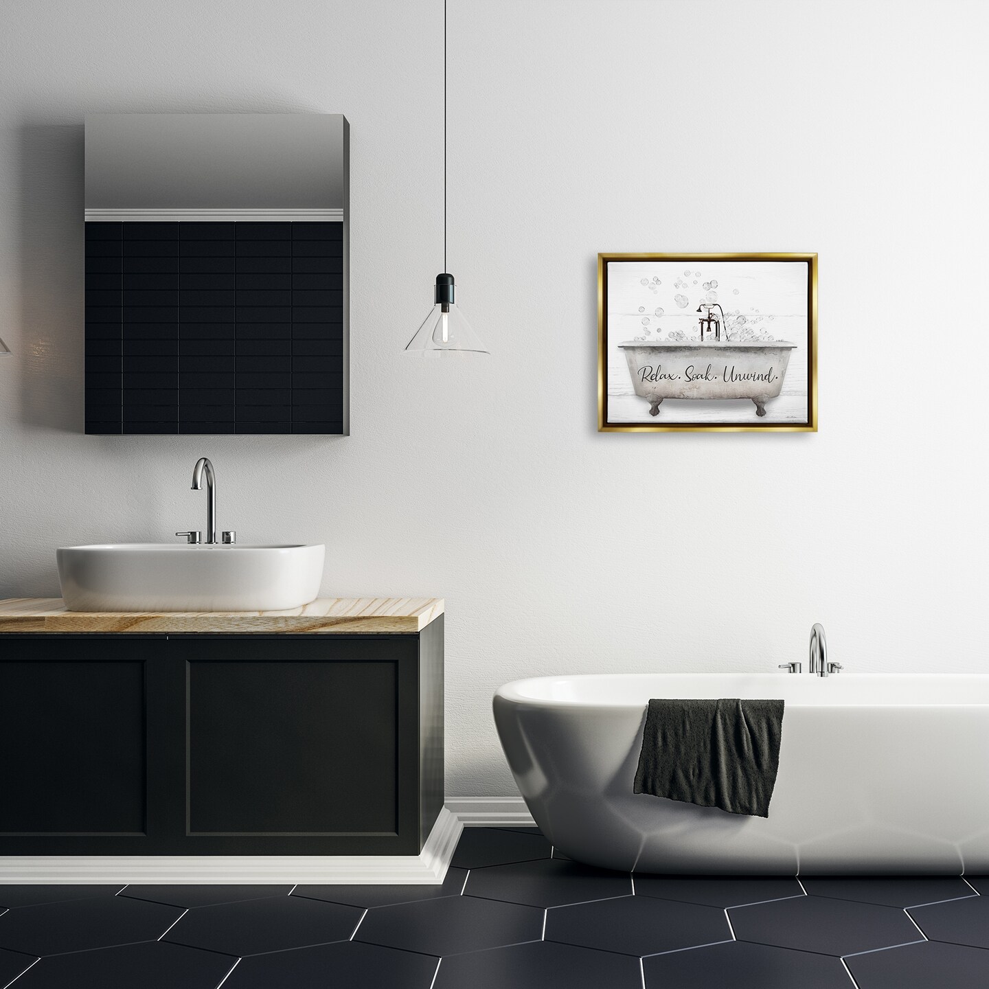 Stupell Industries Relax Soak Unwind Bathtub Framed Floater Canvas Wall Art