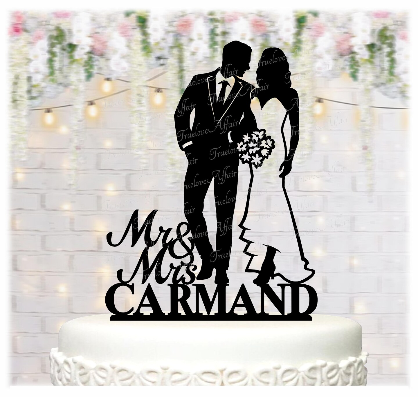 Silhouette Wedding Cake Topper ~ Bride and Groom with Last Name and ...