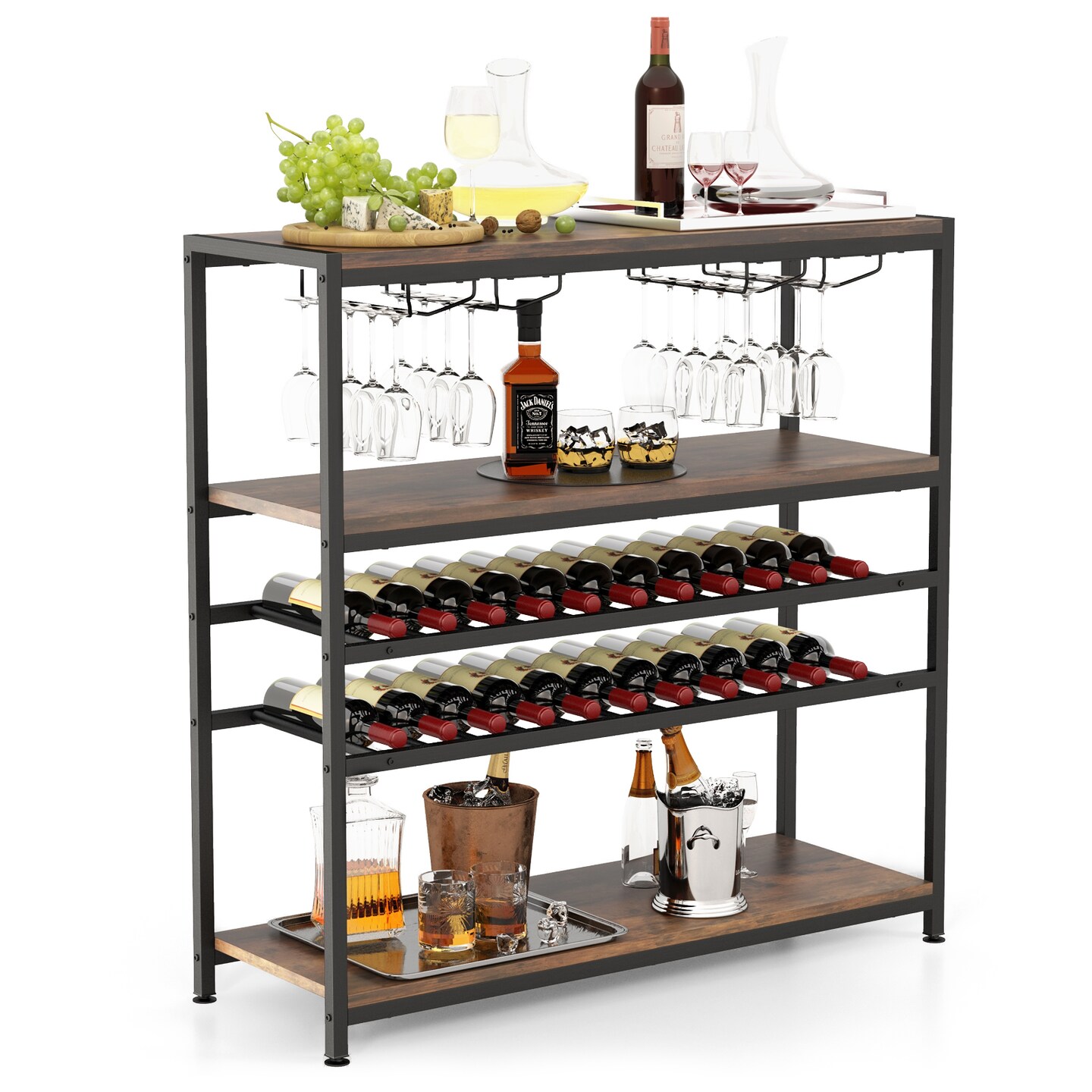 5-tier Wine Rack Table With Glasses Holder