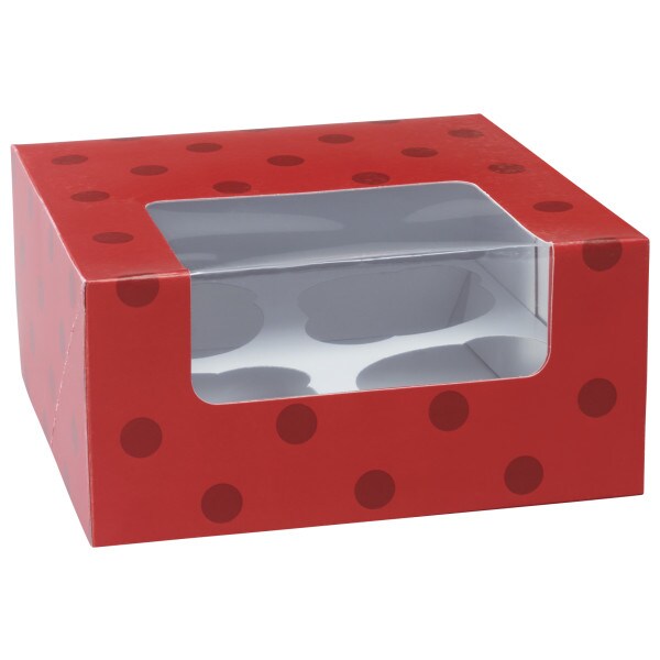 Red with Dots 4 Count Cupcake Cake Box 24ct