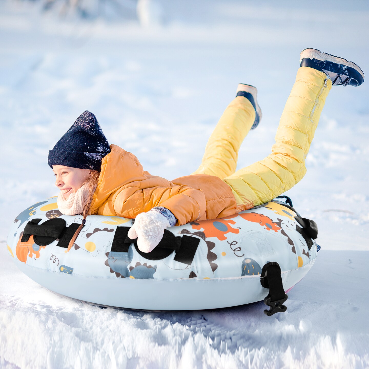 52 Inch Inflatable Snow Sled With Cold-resistant And Heavy-duty Material-blue