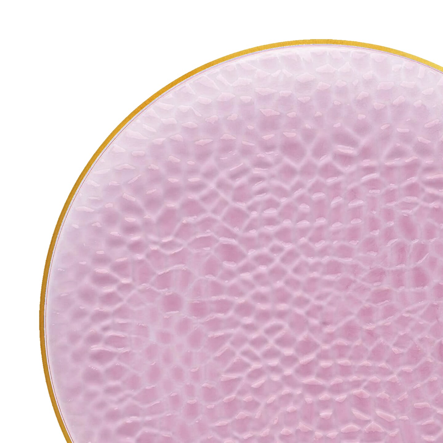 Clear Pink with Gold Rim Hammered Glass Disposable Plastic Dinner Plates - 10.25&#x22; (120 Plates)