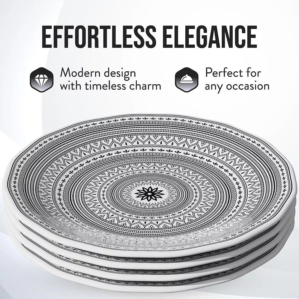 American Atelier Melamine Plates Set Of 4 9-Inch - Moroccan Black/White Design