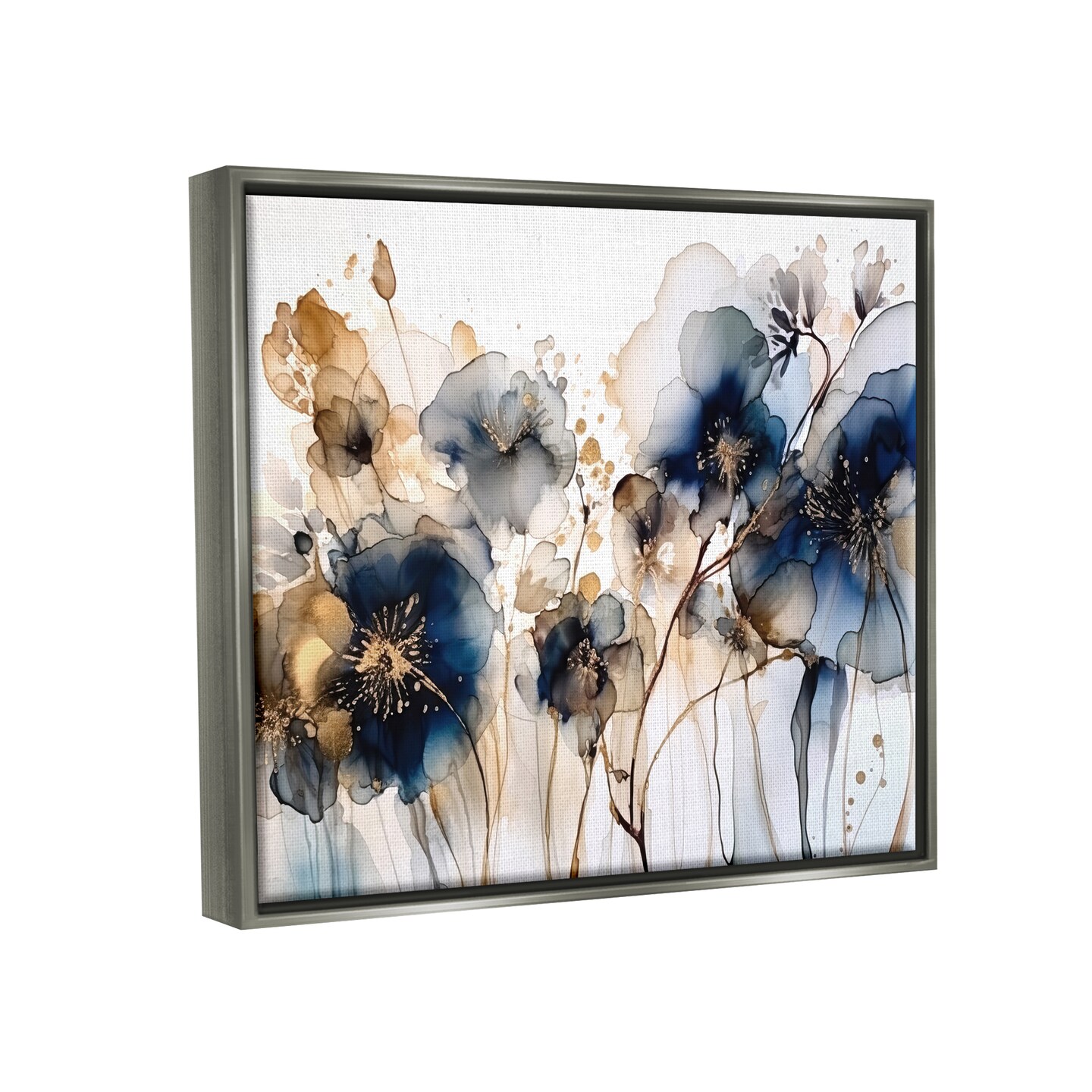 Stupell Industries Navy &#x26; Gold Abstraction Framed Floater Canvas Wall Art