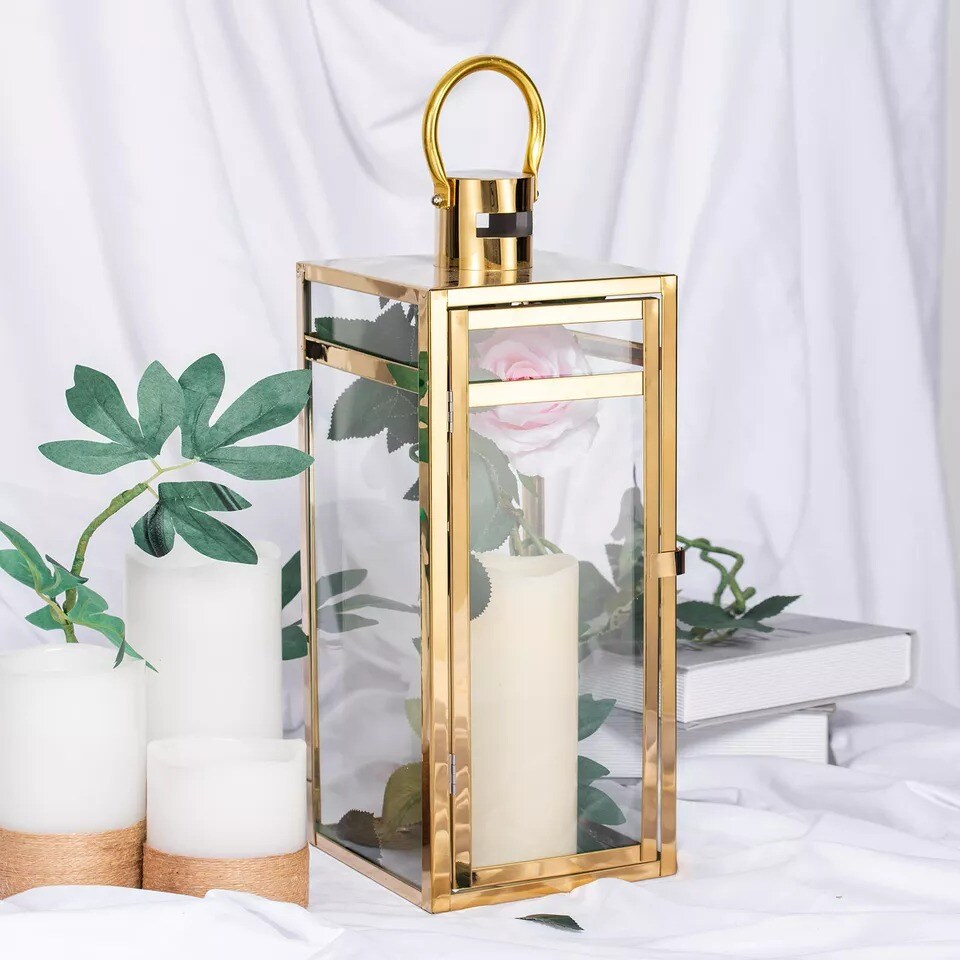 GOLD 17&#x22; tall Metal Lantern Candle Holder Party Wedding Events