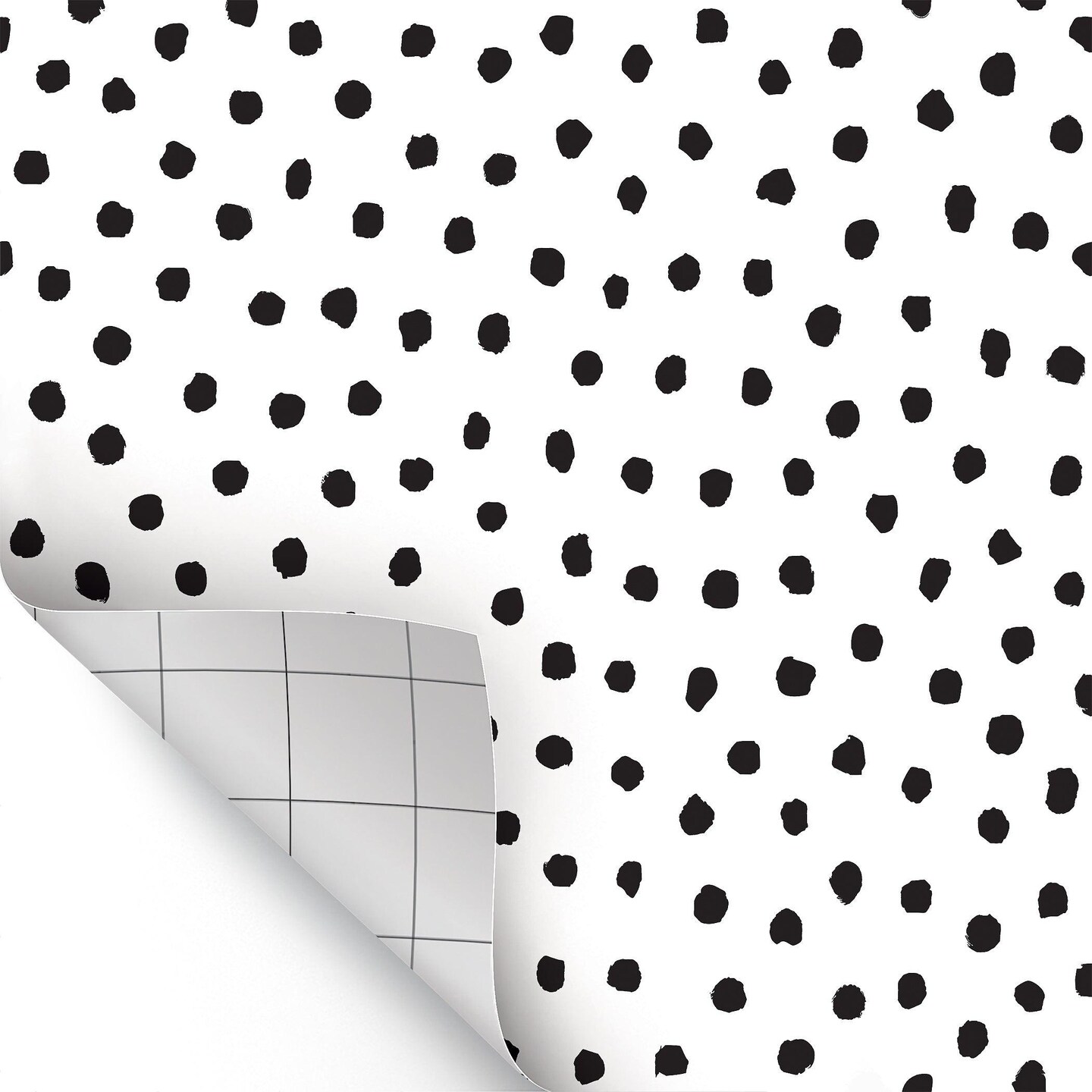 Peel and Stick Decorative Paper Roll, 17-1/2&#x22; x 10 ft, Black Painted Dots