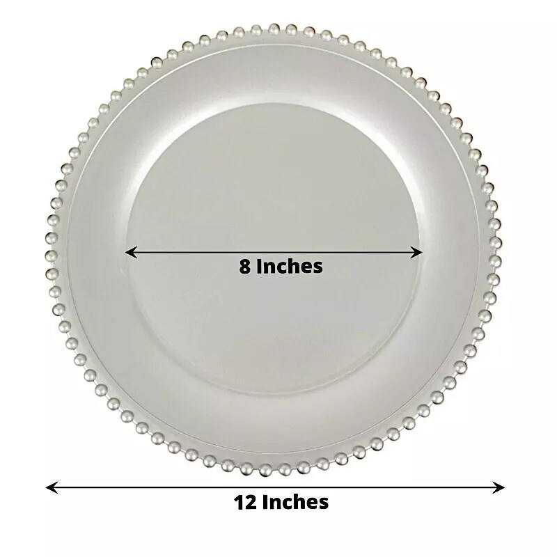 24 Silver 12&#x22; Round Beaded Rim Charger Plates