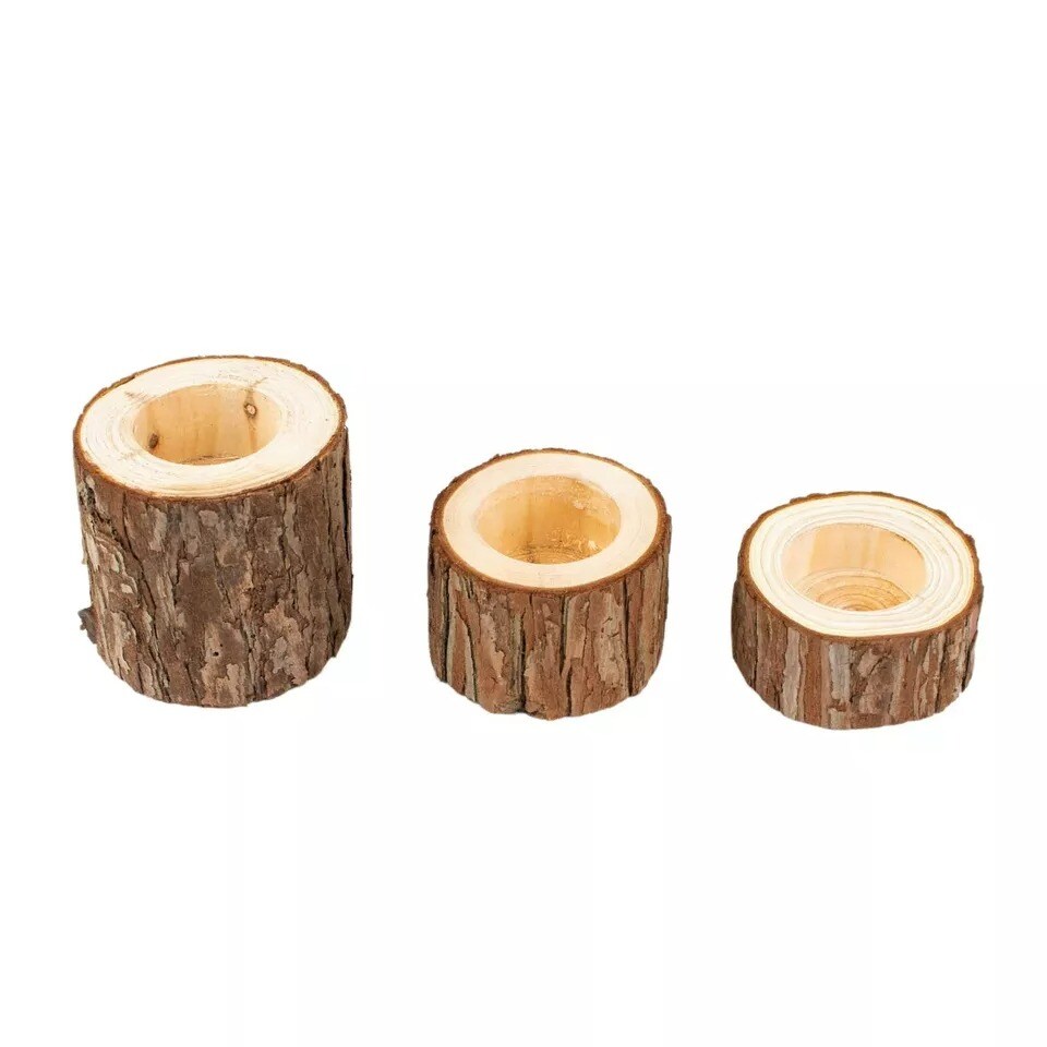 3 NATURAL Round Assorted Wood Slice Tea Light CANDLE HOLDERS