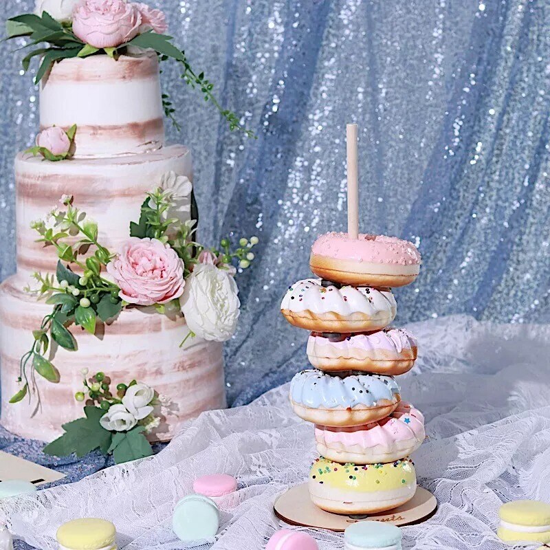 2 Wooden Natural Donut Display Stands