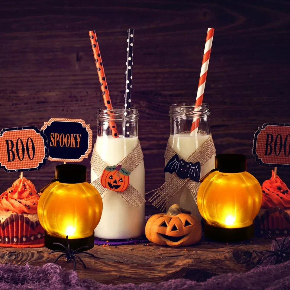 12Pcs LED Pumpkin Tea Lights Flickering Candles Flameless Halloween Party Decor