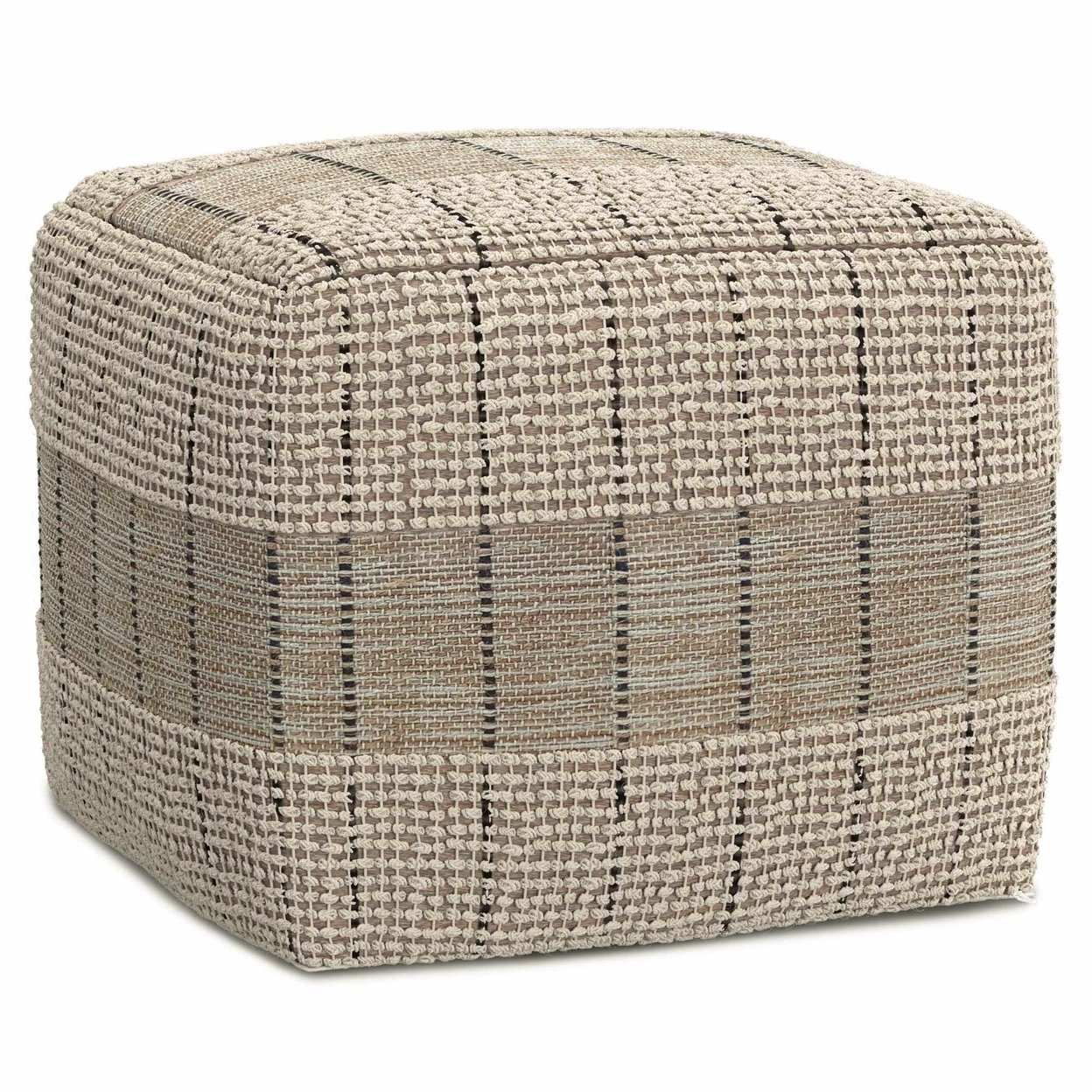 Elmer Square Woven Pouf Handwoven Jute Ottoman Extra Seating Natural Color
