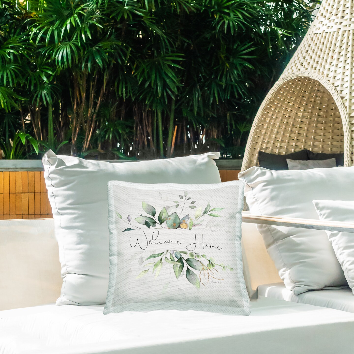 Stupell Industries Welcome Phrase Botanical Sprigs Outdoor Printed Pillow